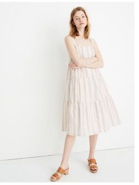 Madewell Button-Back Tiered Dress in Rainbow Stripe Size 2